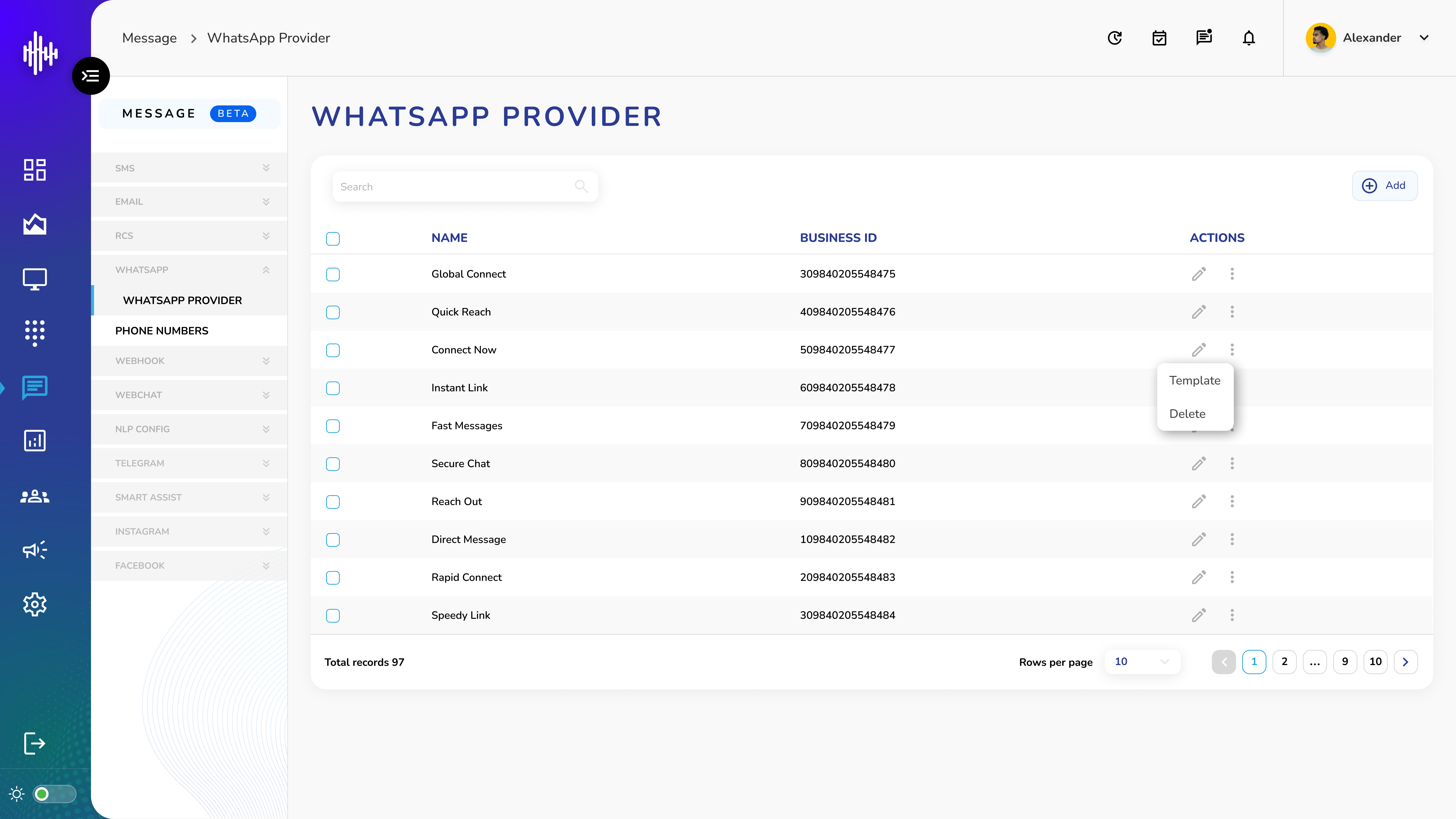 WhatsApp Provider - Listing Screen